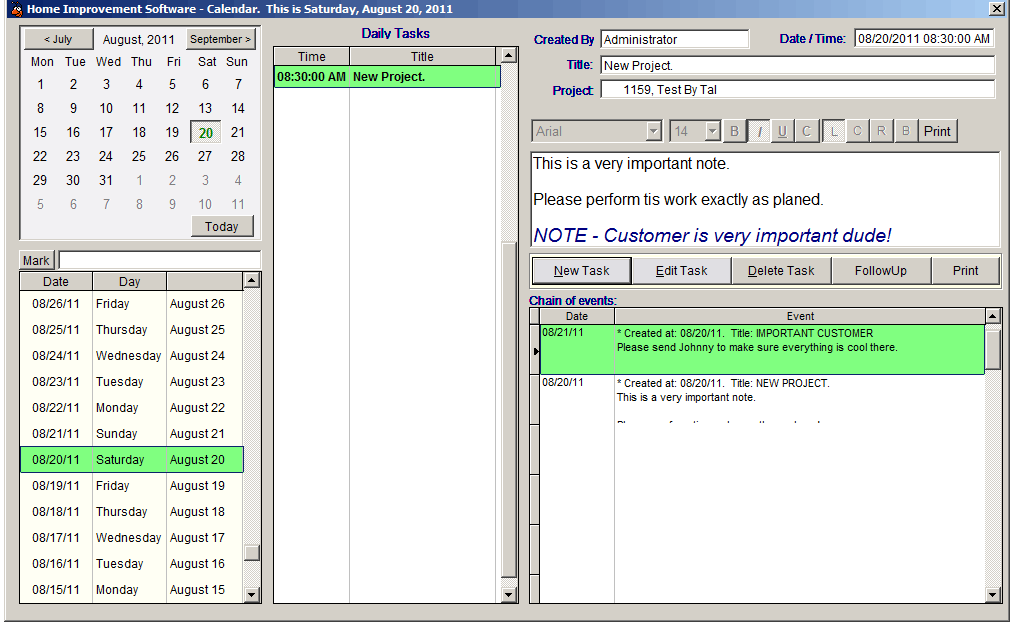 Home Improvement Business Software - Calendar
