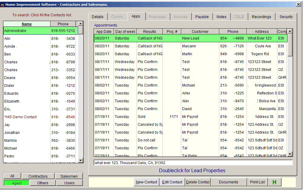Home Improvement Software Contact Manager Salesman Appointments
