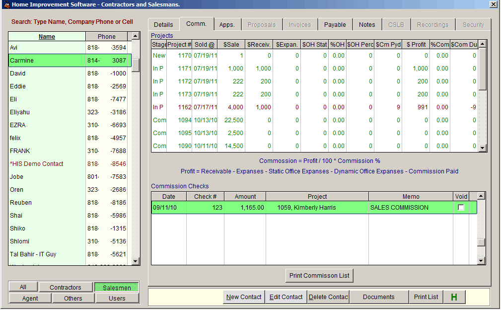 Home Improvement Software Contact Manager Salesman Commission