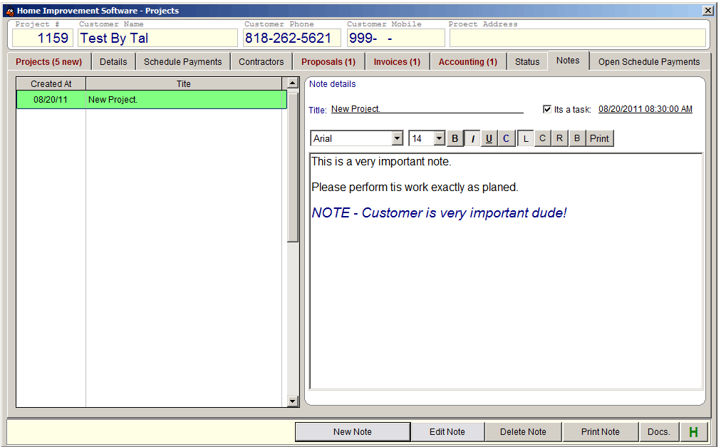 Home Improvement Software Project Status