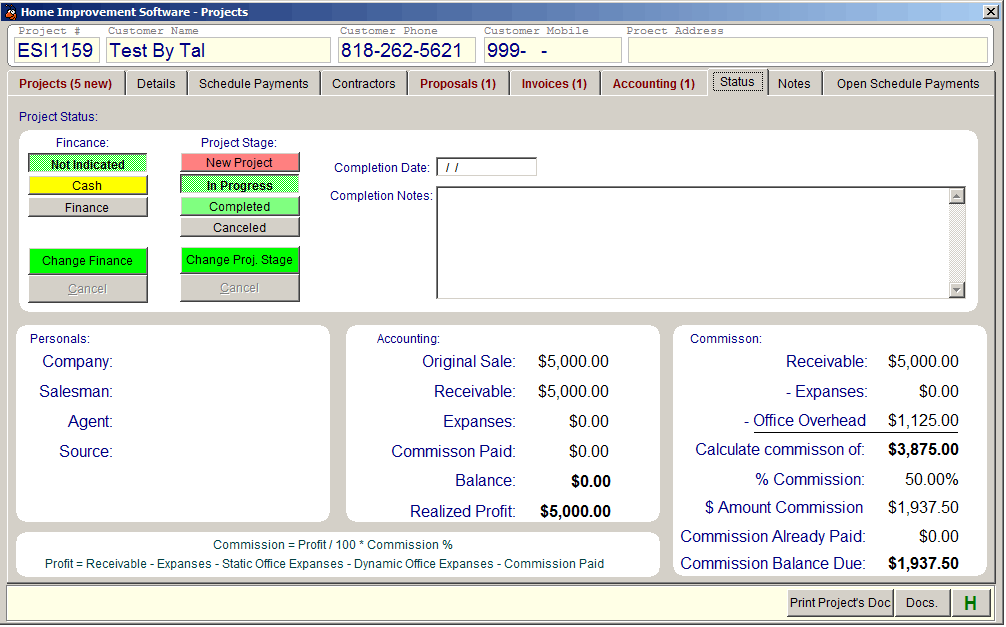 Home Improvement Software Project Status
